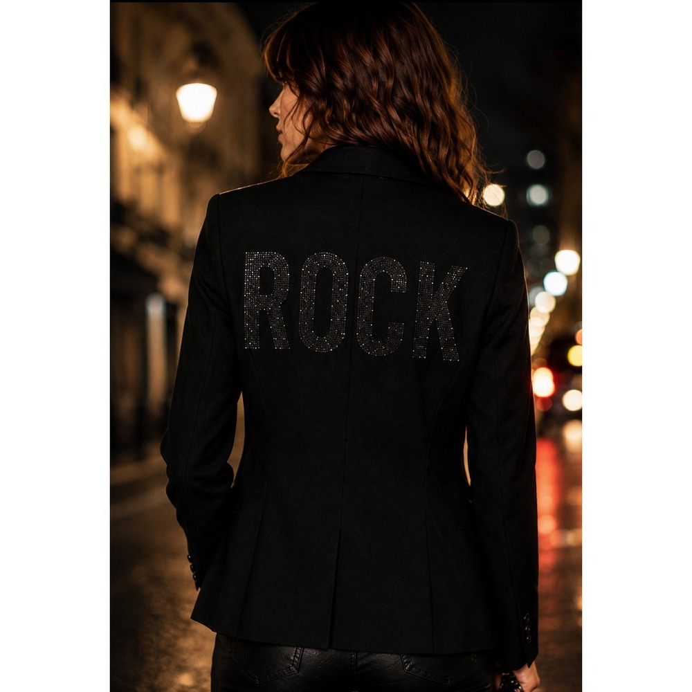 Zadig & Voltaire Black ROCK Diamante Embellished Back Blazer Jacket Women XS/34